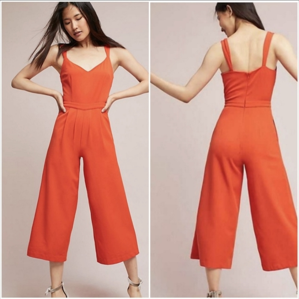 Seen Worn Kept anthropologie orange wide leg cropped jumpsuit